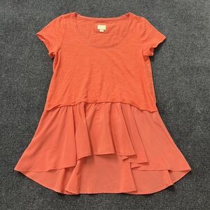 Anthropologie Shirt Womens Small Orange High Low Layered Ruffle Hem Top